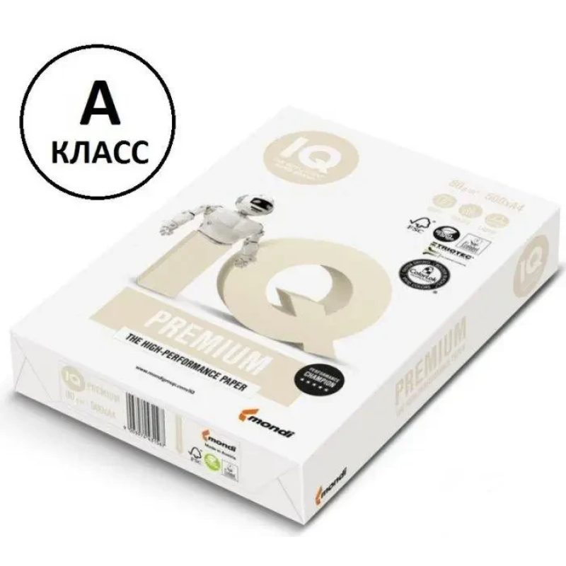 Папір офісний IQ Premium А4 80 г/м2 клас А 500 аркушів