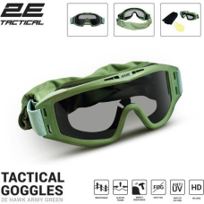 Маска тактична, захисна 2E Hawk Army Green Anti-fog, сумка, 3 лінзи
