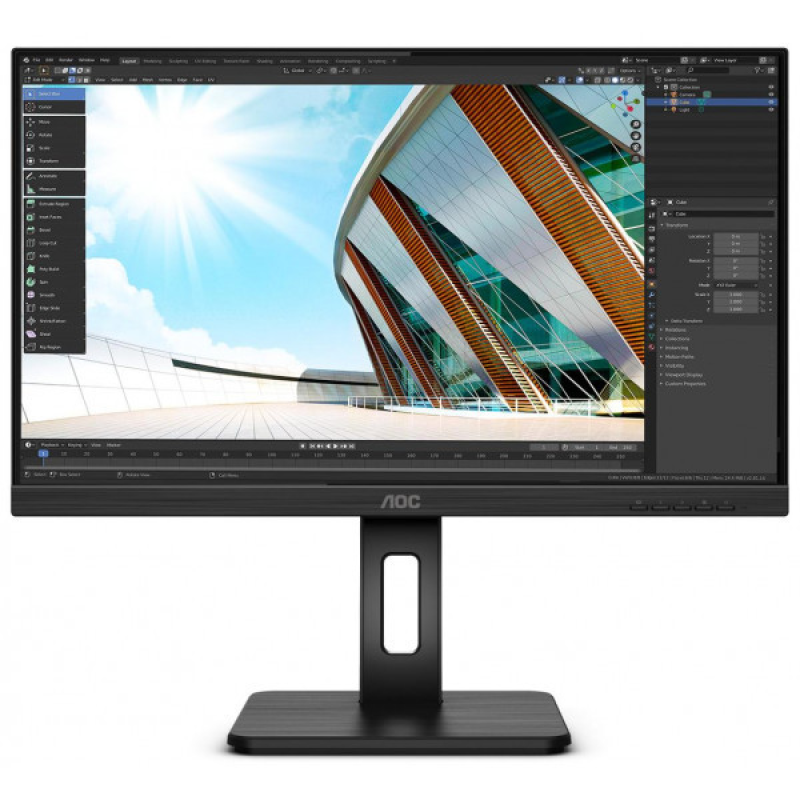 TFT 23.8“ AOC Q24P2Q, IPS, QHD, 75Гц, DP, HDMI, D-Sub, USB хаб, HAS, Pivot, колонки, чорний (Q24P2Q)