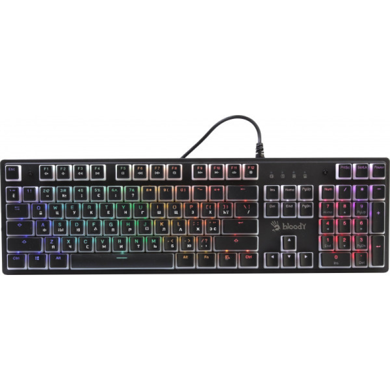 Клавіатура ігрова механічна A4Tech Bloody S510R, червоні світчі, RGB підсвічування клавіш, USB (S510R Bloody