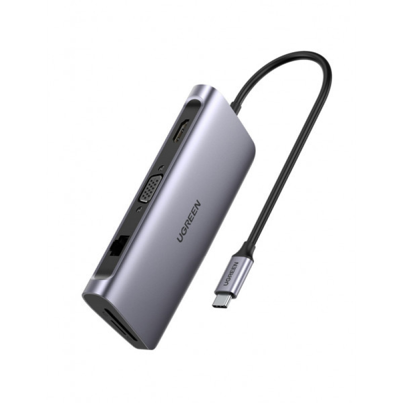 Док-станція USB3.0 Type-C --> USB 3.0x3/HDMI/VGA/RJ45/SD&TF/PD Ugreen CM179 Сіра (40873)