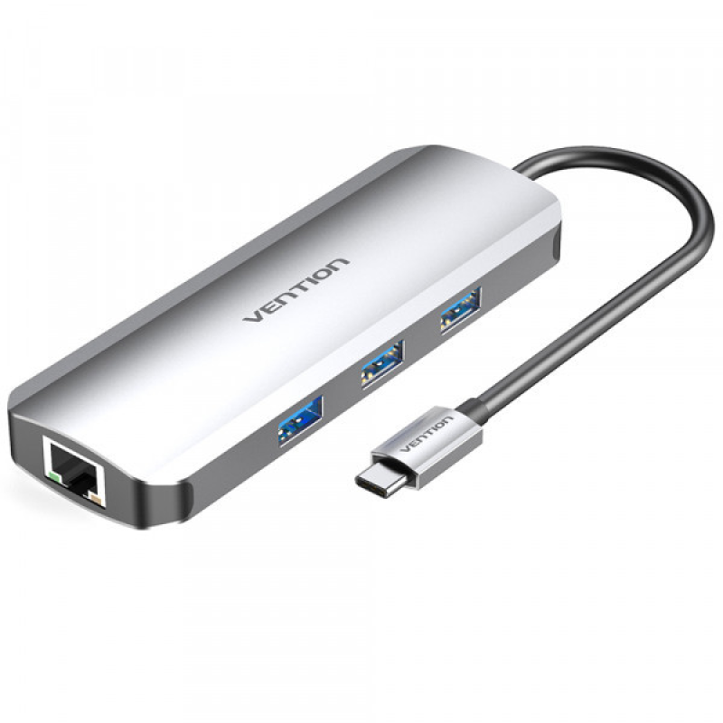 Док-станція USB3.1 Type-C --> HDMI/USB 3.0x3/RJ45/SD/TF/PD 100W Hub 8-in-1 Vention (TOKHB)