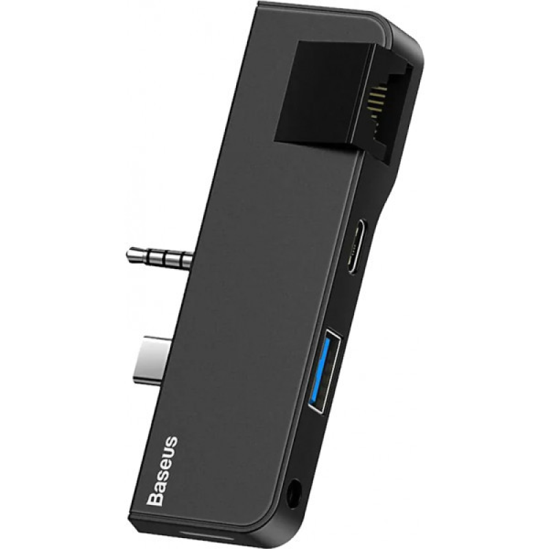 Док-станція USB3.1 Type-C+3.5mm --> USB 3.0/RJ45/Type-C/3.5mm Чорна Baseus for Surface Go (CAHUB-FG01)