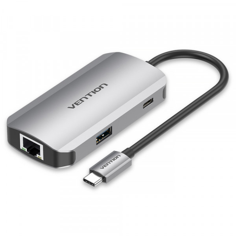 Хаб USB 3.1 Type-C -> 3хUSB 3.0/RJ45 Gigabit/PD 100W 5-in-1 Vention (TNFHB)