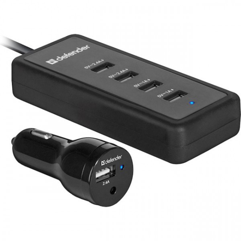 Автозаряджання 1 + 4 USB Defender ACA-02 9.2 A (83568#)
