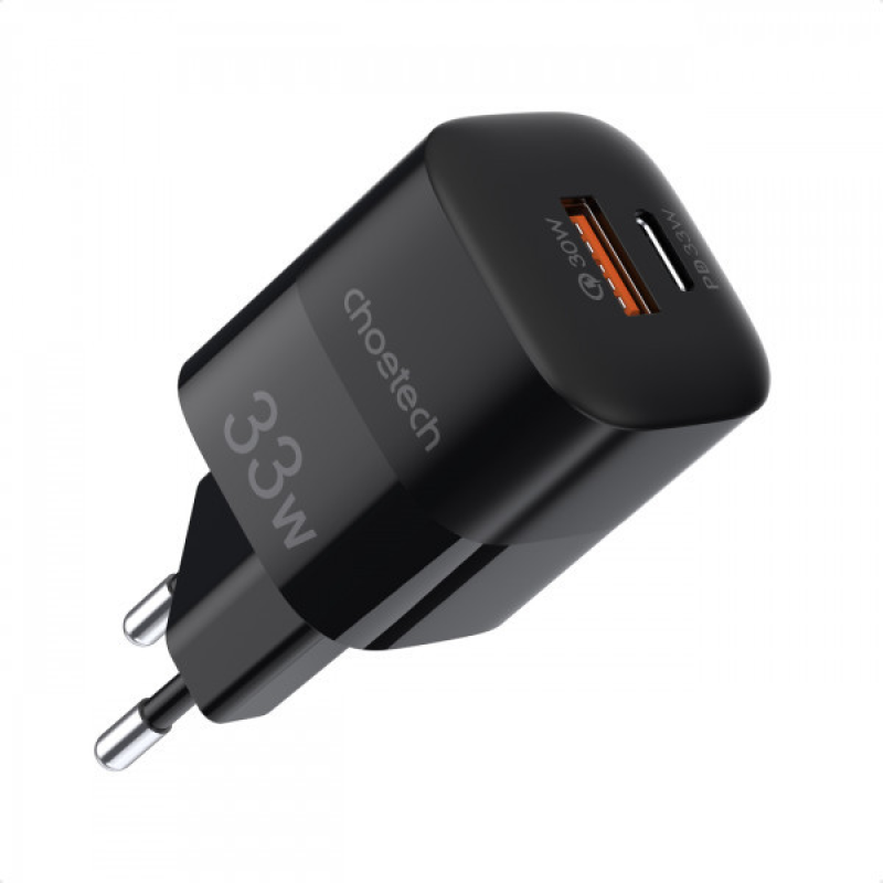 Зарядний пристрій 1хUSB-C+1xUSB 33W PD QC3.0 PD5006 чорний Choetech (PD5006-EU-BK)
