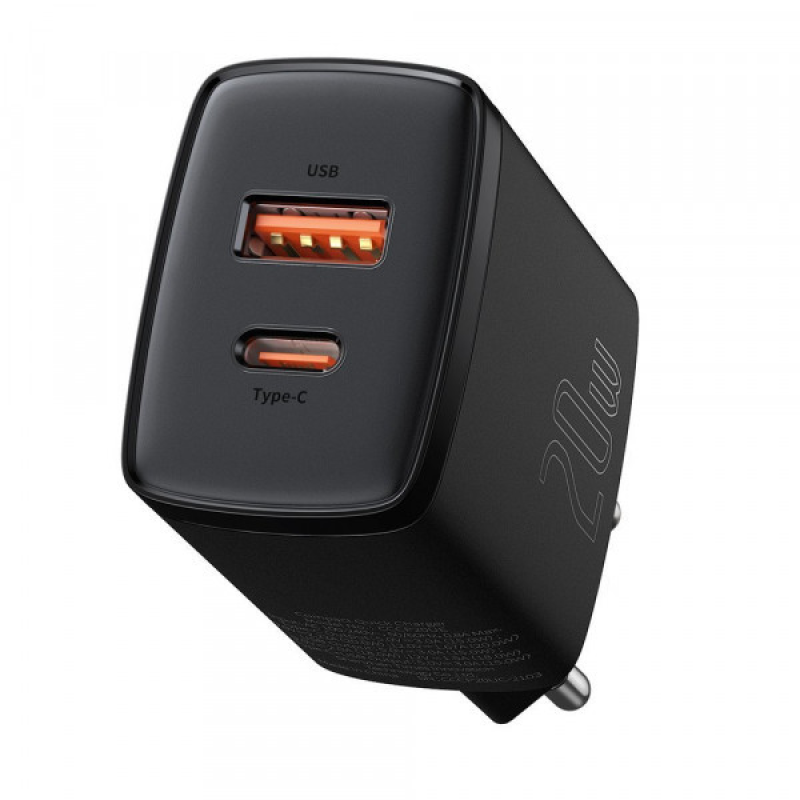 Зарядний пристрій 2xUSB 20W (USB-C+USB-A) Чорний Baseus (CCXJ-B01)