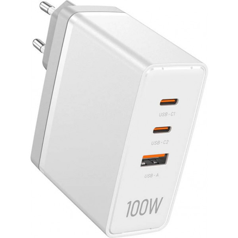 Зарядний пристрій 3xUSB 100W GaN (2хUSB-C+USB-A) білий Vention (FEGW0-EU)