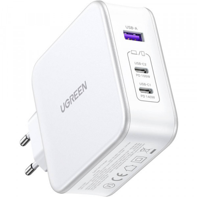 Зарядний пристрій 3xUSB 140W GaN (2хUSB-C+USB-A) CD289 with C to C Cable 1.5 м White Ugreen (15339)
