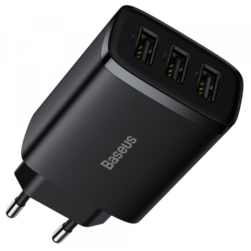Зарядний пристрій 3xUSB 17W (USB-A) чорний Baseus (CCXJ020101)