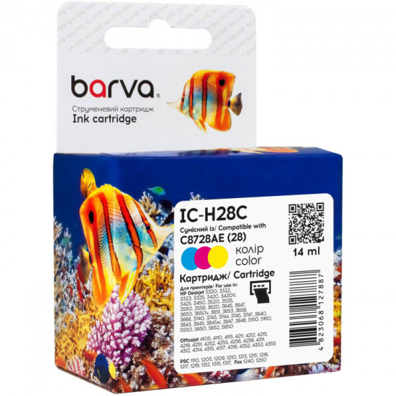 Картридж сумісний HP 28 (C8728AE) 14 мл, триколірний Barva (IC-H28C) (CI-BAR-HP-C8728AE-C)