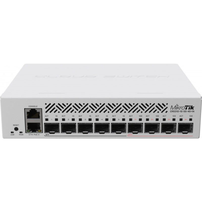 Комутатор Mikrotik CRS310-1G-5S-4S+IN, 1xGE LAN, 5xSFP, 4xSFP+, CPU ARM v7, RAM 256Mb (CRS310-1G-5S-4S+IN)