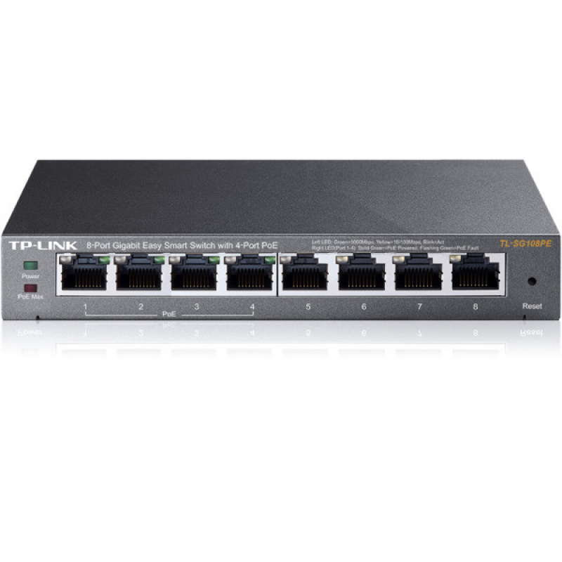 Комутатор TP-Link TL-SG108PE, 8 x 10/100/1000 RJ45, керований (TL-SG108PE)