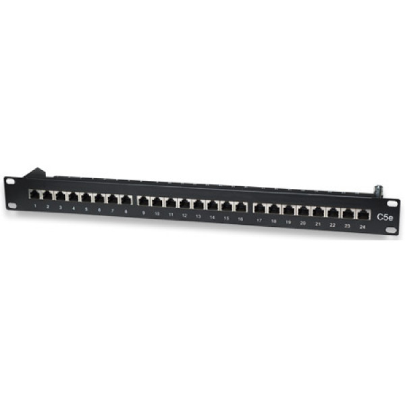 Патч-панель 19“, 24xRJ45, FTP, Cat.5e, 1unit, Intellinet, чорна (513487)