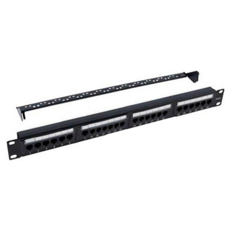 Патч-панель 19“, 24xRJ45, UTP, Cat.5е, 1U, Krone&110 dual IDC, з організатором кабеля (KD-PP07-UTP-C5e-24P)