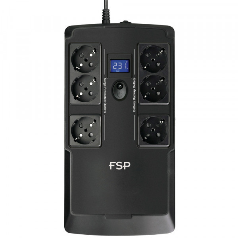 ДБЖ FSP NanoFit 800, 800ВА/480Вт, SCHUKO, LCD, RJ45,6*Schuko, AVR (PPF4801702)