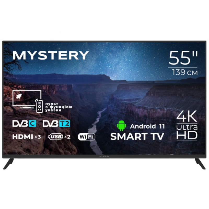 TV 55 Mystery MTV-5560UDT2 4K/Android 11/DVB-T2/2xUSB 2.0/3хHDMI/CI-слот/Wi-Fi/Black (MTV-5560UDT2) TV 55 Mystery MTV-5560UDT2 4K/Android 11/DVB-T2/2xUSB 2.0/3хHDMI/CI-слот/Wi-Fi/Black (MTV-5560UDT2)