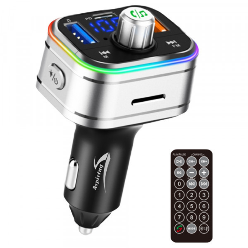 Автомобільний FM-трансміттер Aspiring Wave 3 PD 20W LED/Bluetooth/MicroSD/DSP/QC3.0 (WV965771) Автомобільний FM-трансміттер Aspiring Wave 3 PD 20W LED/Bluetooth/MicroSD/DSP/QC3.0 (WV965771)