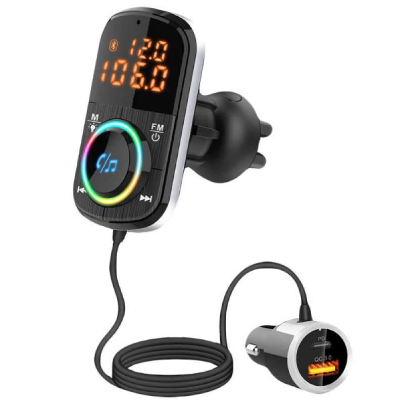 Автомобільний FM-трансміттер Aspiring Wave 4PD 20W LED/Bluetooth/MicroSD/DSP/QC3.0 (WV965889)