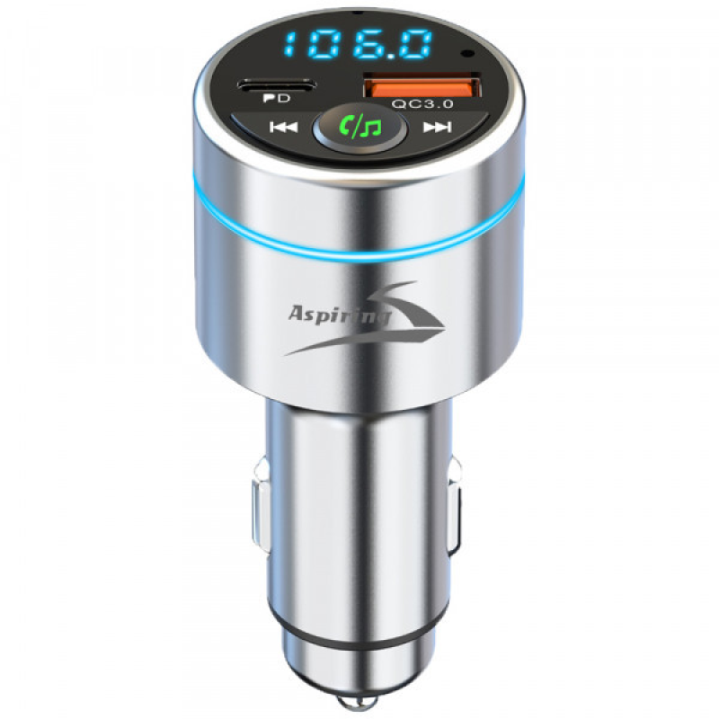 Автомобільний FM-трансміттер Aspiring Wave 5 PD 20W LED/Bluetooth/MicroSD/DSP/QC3.0 Metal case (WV654712)