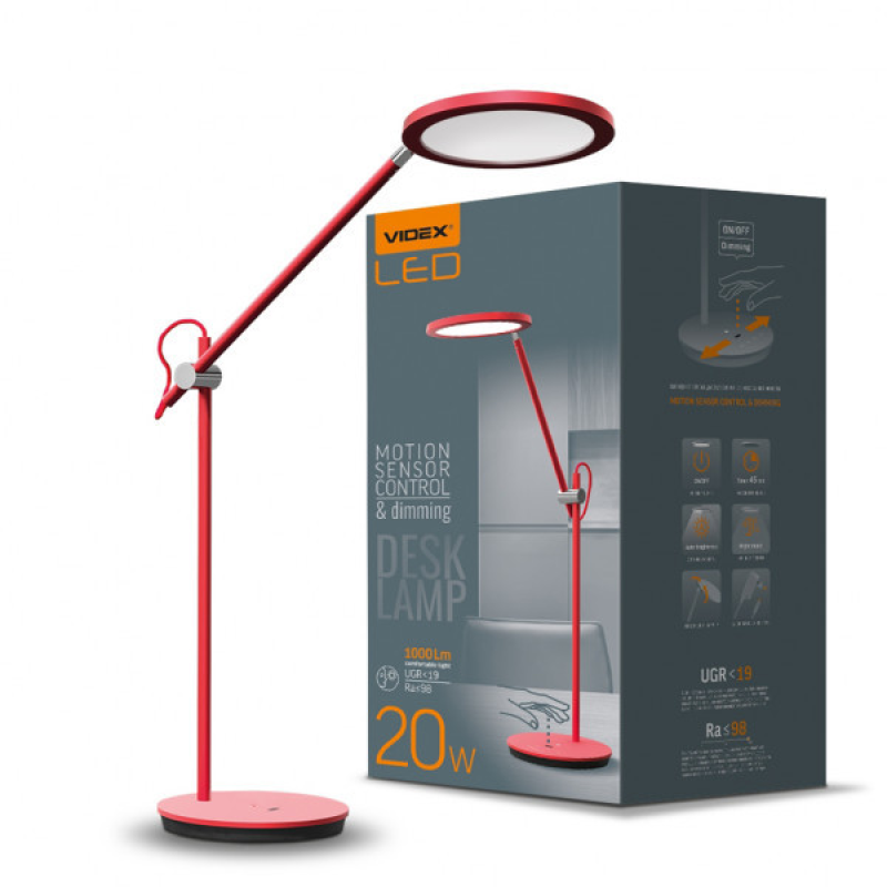 LED лампа настільна VIDEX VL-TF15R 20W 4100K 220V червона (26431 )