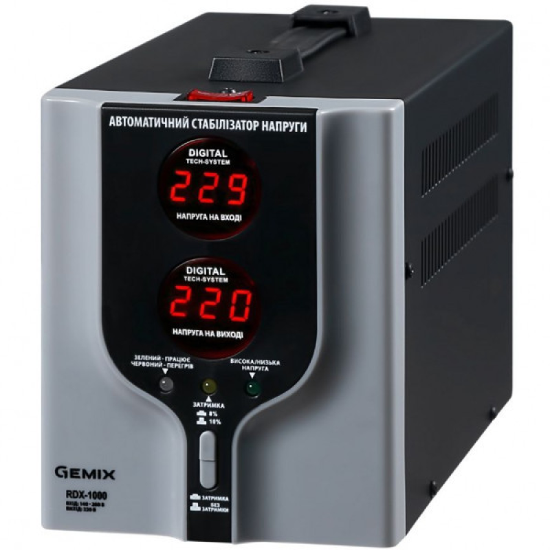 Стабілізатор напруги Gemix RDX-1000, 1000 ВА/700 Вт, релейний (RDX-1000) Стабілізатор напруги Gemix RDX-1000, 1000 ВА/700 Вт, релейний (RDX-1000)